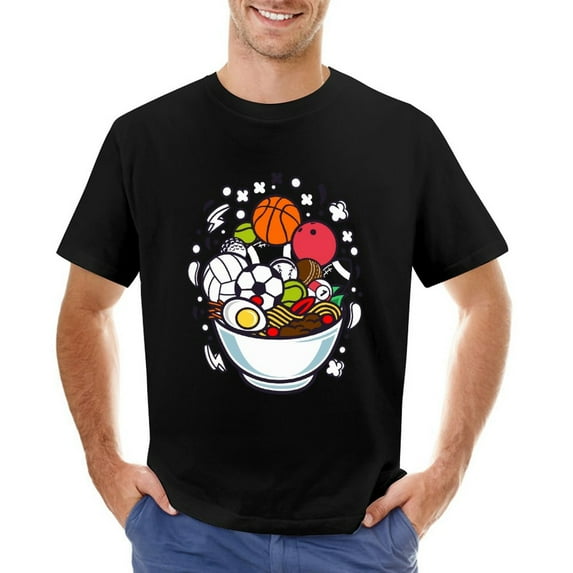 Ramen Sports Men’s T-Shirt 100% Cotton Casual Short Sleeve Tops Gift Tee Black 3XL