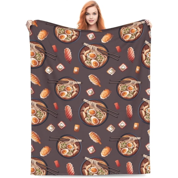 Ramen and Sushi Blanket 50''''x40'''' Ramen Decor Just a Girl Who Loves Japanese Food Blanket Fleece Ramen Lover Gifts Soft Cozy Flannel for Couch Sofa All Season for Adults Kids Poster Decoration