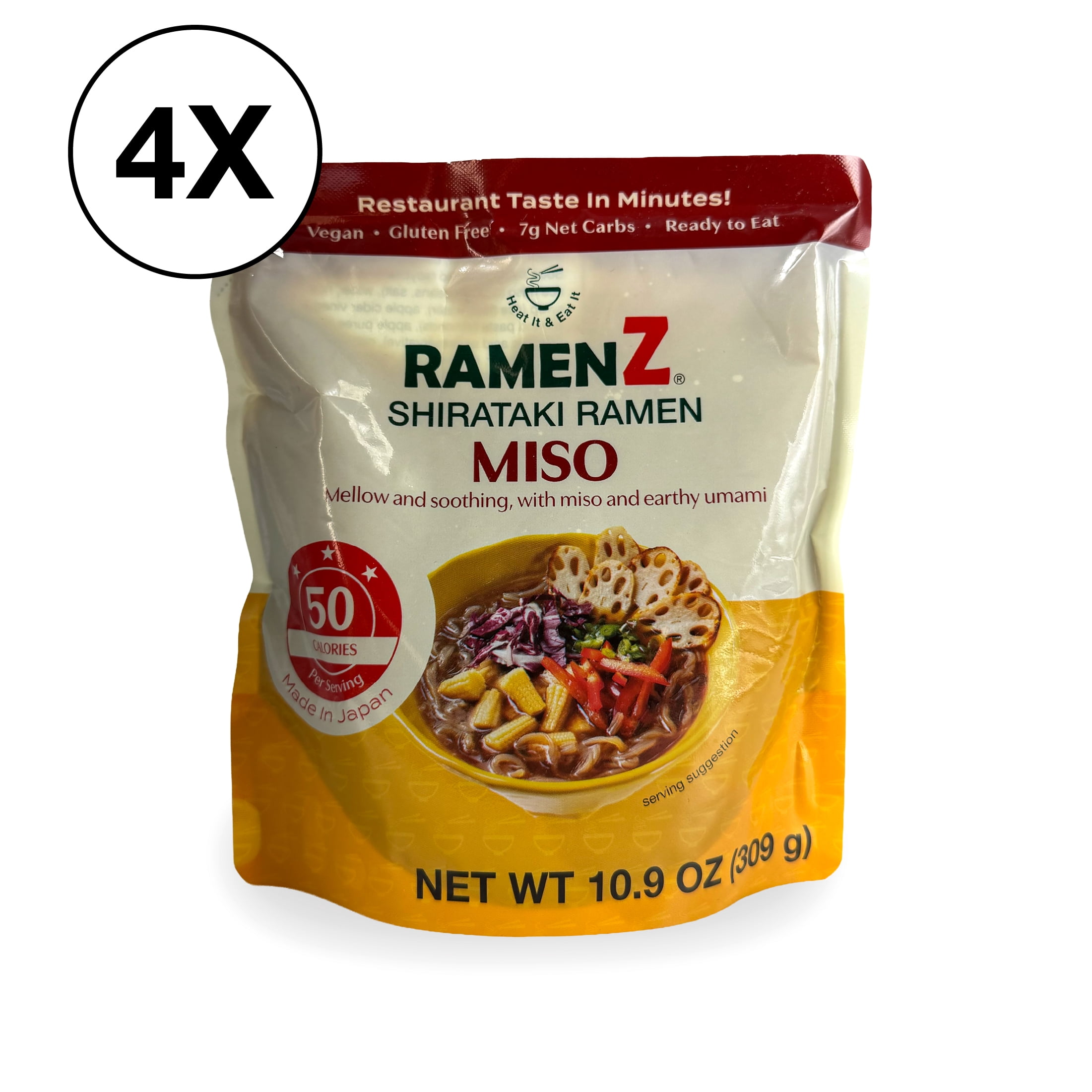 Ramen Z Miso 4pc Pack Shiratake noodles, Keto, Gluten Free, Dairy free, No Trans Fat, Konjac Noodles