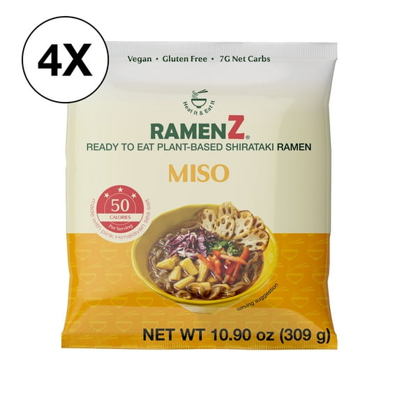 Ramen Z Miso 4pc Pack Shiratake noodles, Keto, Gluten Free, Dairy free, No Trans Fat, Konjac Noodles