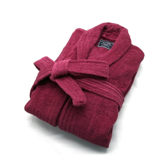 Cotton Terry Cloth Men's Bathrobe with Hooded,Classic Towel Full Length Robe Burgundy Color One Size