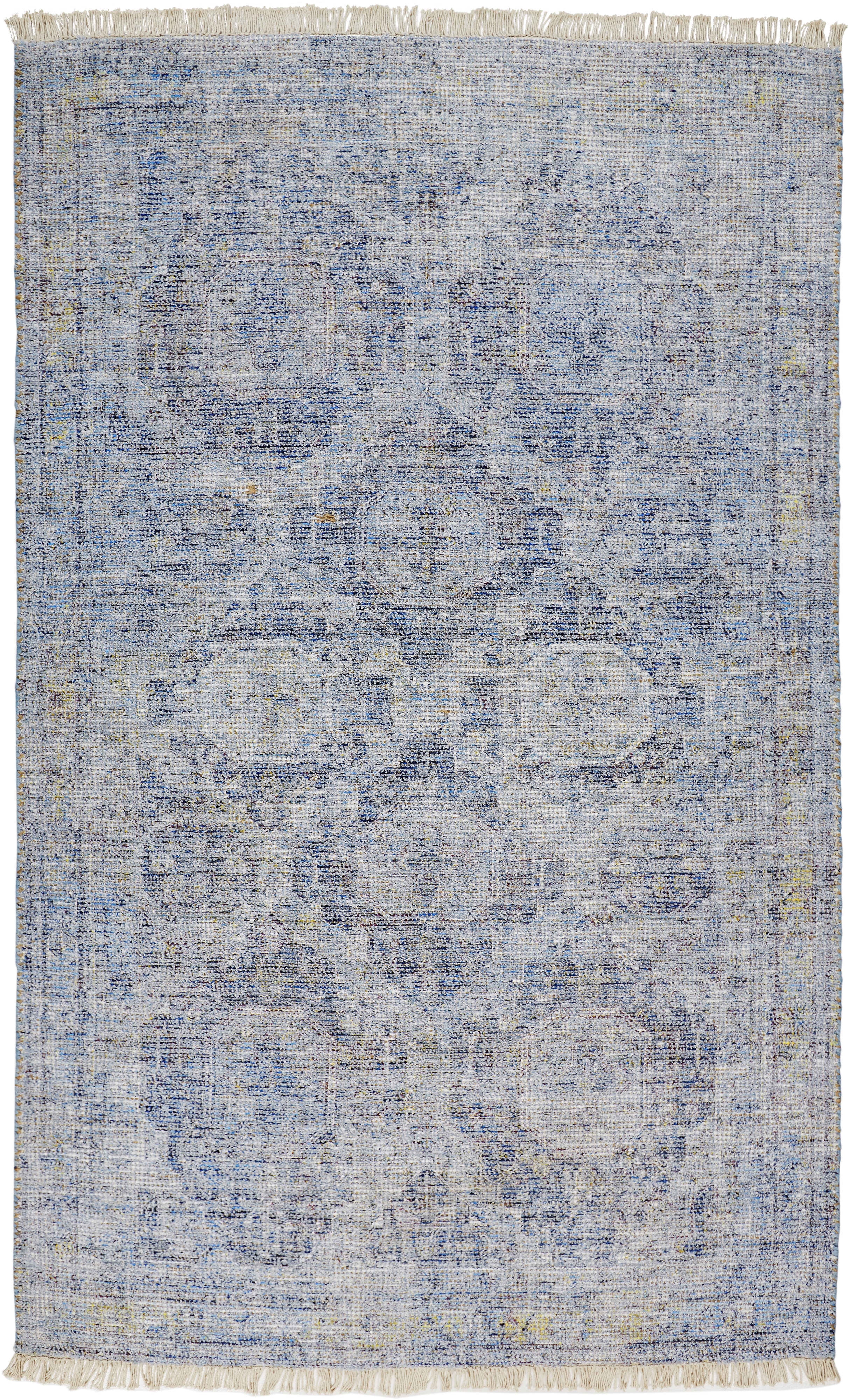 Classic Blue and Beige Handmade Wool-Viscose Tufted Accent Rug, 2ft x 3ft