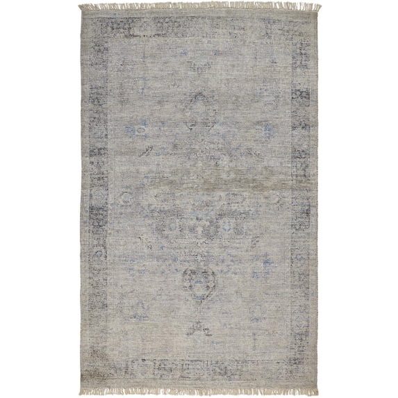 Ramey Vintage Space Dyed Wool Rug, Warm Gray/Blue, 9ft x 12ft Area Rug