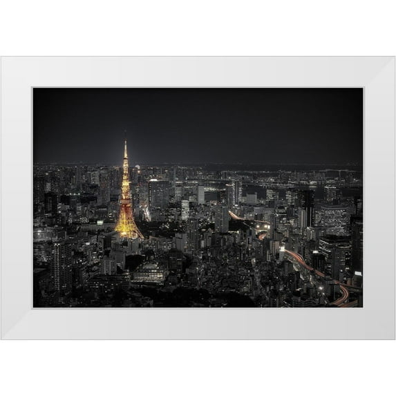 Ramirez, Carlos 14x11 White Modern Wood Framed Museum Art Print Titled - Tokyo At Night