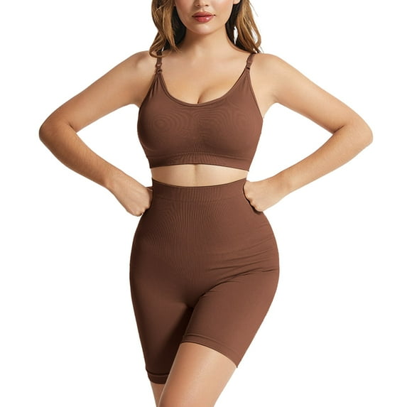 Ramiter 2 Piece Sets for Women Womens Two Piece Outfits Yoga Pants Set Seamless High Waist Leggings Tops Athletic Sports Set Slim Fit Breathable Tracksuit,Coffee