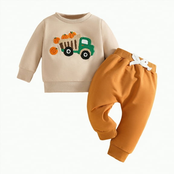 Ramiter 3 Month Baby Boy Clothes New Born Clothes Baby Boy Toddler Baby Boy Fall Winter Clothes Graphic Long Sleeve Sweatshirt Pullover Tops Joggers Pants Outfit Set(Khaki,2-3 Years)