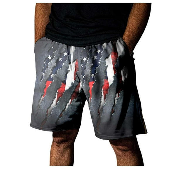 Ramiter 4th of July Shorts for Men Mens Casual Shorts - Cotton Drawstring Summer Beach Shorts Black,L