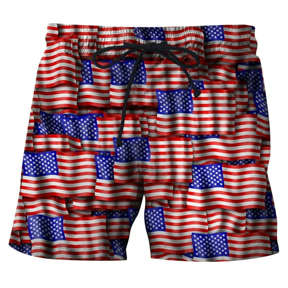 Ramiter American Flag Pattern Mens Casual Shorts - Drawstring Summer Beach Sports Shorts for Men Blue,XL
