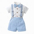 thumbnail image 1 of Ramiter Baby Boy Outfit Toddler Kids Baby Boys 1st Christmas Outfit Gentleman Striped Shirt with Bowtie +Long Suspender Pants Overalls Clothes(Light Blue,3-4 Years), 1 of 9