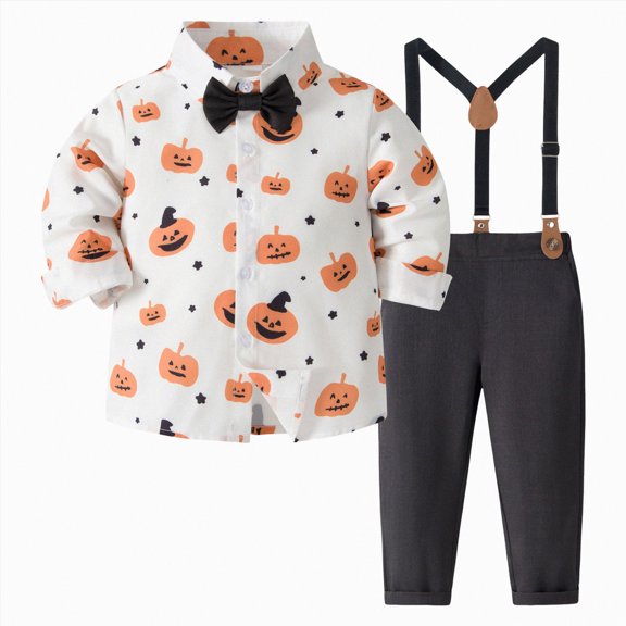 Ramiter Baby Boy Clothes Newborn Gentleman Wedding Outfits Formal Dress Shirt Bowtie Suspender Pants(Black,12-18 Months)