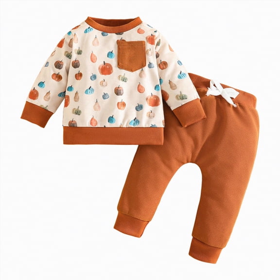 Ramiter Baby Boy Clothes Newborn Toddler Boy Fall Clothes Toddler Baby Boy Fall Winter Clothes Graphic Long Sleeve Sweatshirt Pullover Tops Joggers Pants Outfit Set(Brown,12-18 Months)