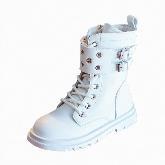 Ramiter Boots for Little Girls Boys Girls Side Zipper Combat Ankle Boots(Toddler/Little Kid)(White,1)