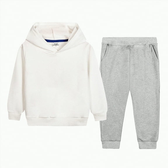 Ramiter Boys' Fashion Boys Clothes 2Pcs Long Sleeve Patchwork Hoodie Sweatshirt Sweatpants Boy Sweatsuit(Beige,12-18 Months)