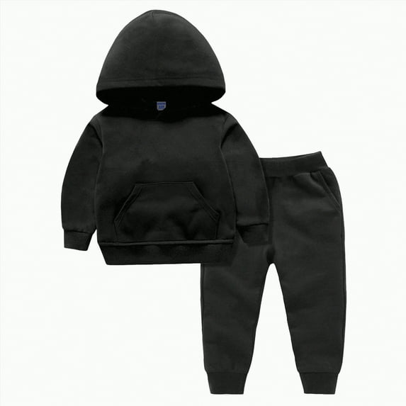 Ramiter Boys' Fashion Boys Clothes 2pcs Little Boy Color Block Hoodie + Jogger Pants, Boys Fall Outfits Set(Black,1-2 Years)