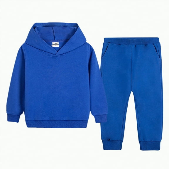 Ramiter Boys Outfits Size 7 5-11Y Boys Clothes Long Sleeve Hooded Pullover Colorblock Sweatshirt   Pants 2pcs Fall Winter Outfit Set(Blue,5-6 Years)