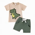 thumbnail image 1 of Ramiter Boys' Short Sleeve T-Shirt and Short Outfit Set Size 1-7 Years Toddler Boys' Dinosaur Print Cotton Summer Outfits Sets(Green,6-12 Months), 1 of 6