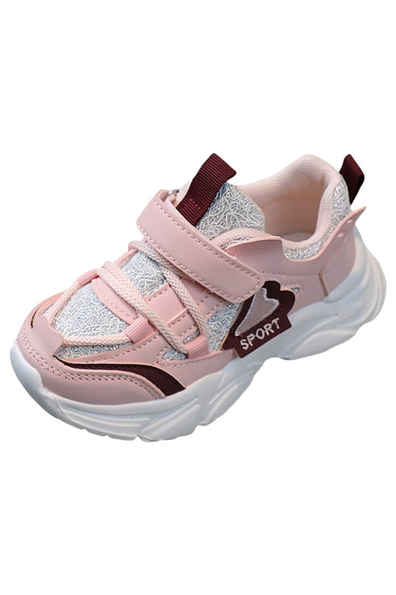 Boys' Sneakers Fashion Girls Sports Shoes Fashionable New Pattern Simple and Shiny upper Flat Bottom Comfortable Hook Loop Casual Shoes Bright Toddler Shoes,Pink