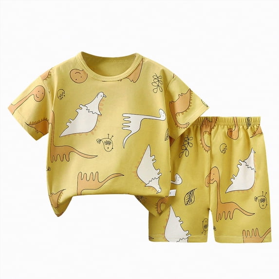 Ramiter Cartoon Outfit Set T-Shirt and Short for Little Kids(Yellow,3-9 Months)