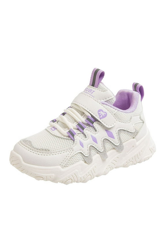 Girls' Sneakers Children All Season Sports for Boys and Girls Thick Soles Non Slip Lace up Hook Loop Mesh Breathable Comfortable Solid Color Casual Big Girls Shoes,Purple