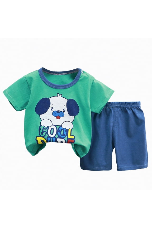 Kids Clothes Set Baby Boy Girl T-Shirt Shorts Summer Clothing Cotton Cartoon Casual Children Baby Clothes Set(Green,4-5 Years)
