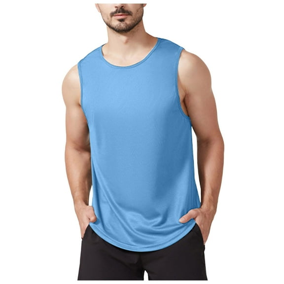 Ramiter Men'S Sleeveless T-Shirt Men's Workout Tank Tops Sleeveless Gym Training Bodybuilding Muscle Cut Off T Shirt Sky Blue,M