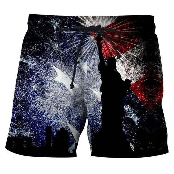 Ramiter Men's 4th of July Shorts American Flag Beach Shorts Classic Pocket Drawstring Shorts Independence Day Printed Shorts Quick Dry Surf Shorts Black,S