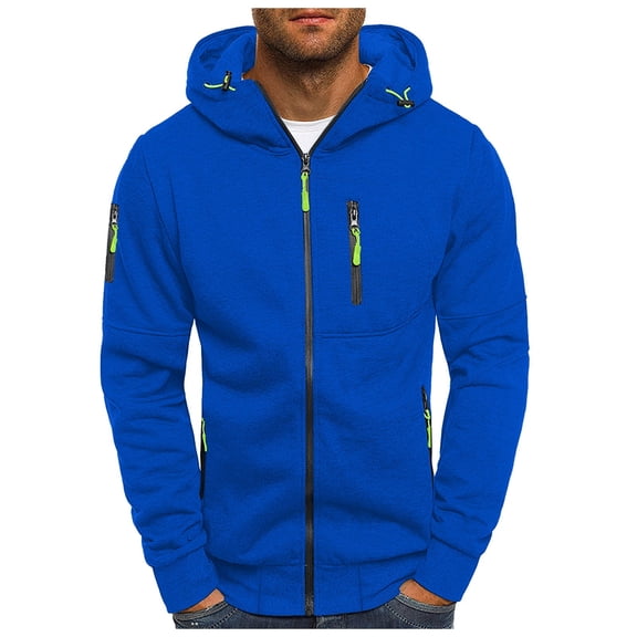 Ramiter Men's Full Zip up Hoodie Jacket with Zipper Pockets Sweatshirt Long Sleeve Hooded Coat Outwear Blue,XL