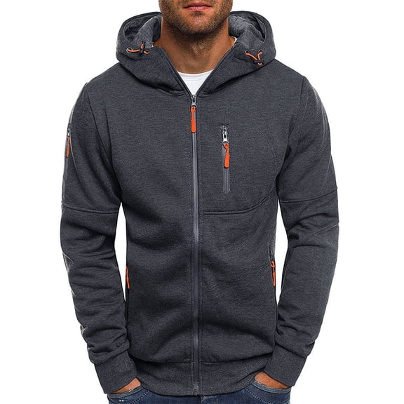 Ramiter Men's Full Zip up Hoodie Jacket with Zipper Pockets Sweatshirt Long Sleeve Hooded Coat Outwear Grey,XL