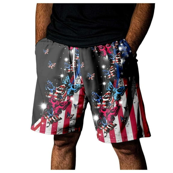 Ramiter Men's Independence Day Shorts Men's Casual Cargo Shorts Classic Relaxed Drawstring Stretch Elastic Waist Beach Shorts Red,S