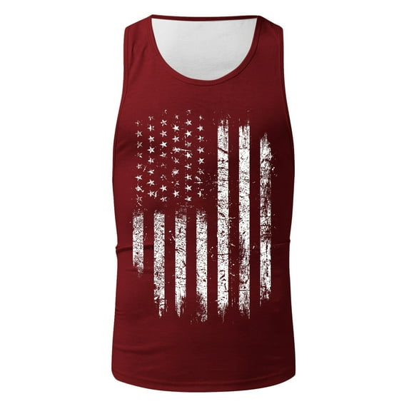 Ramiter Men's Independence Day Tank Oversized T Shirts for Men Mens Sleeveless Button Down Shirts - Cotton Linen Summer Beach Basic Tank Tops Casual Solid Color T-Shirt Red XL
