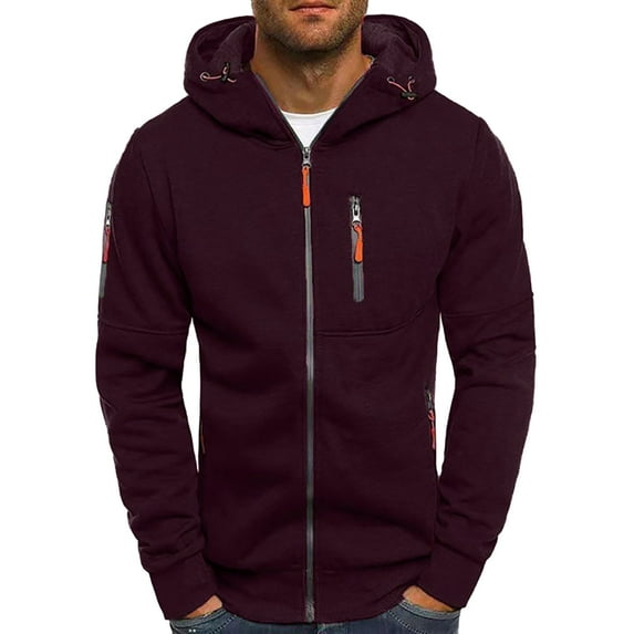Ramiter Mens Hoodies Graphic Men's Full Zip up Hoodie slim Fit Long Sleeve Lightweight Sweatshirt with Pocket Red,M