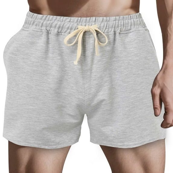 Ramiter Mens Shorts Men Sports Casual Shorts, Elastic Waist Solid Color Pockets Loose Straight Short Pants Grey,L