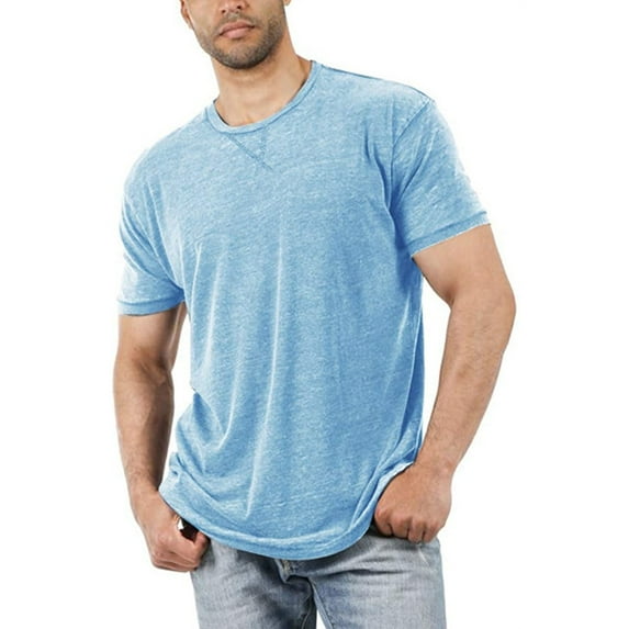 Ramiter Mens T Shirts Mens Gym Workout Tshirt Loose Fit Breathable Muscle Athletic Short Sleeve Tee Sky Blue,L