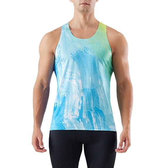 Ramiter Mens Tank Tops Beach Men Athletic Workout Tank Top Mesh Casual Sleeveless Shirts Blue,S