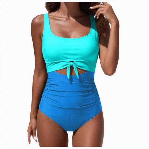 Ramiter One Piece Swimsuit Women Women's Swimwear Solid Underwire Bra Adjustable Halter Tie One Piece Swimsuit(Sky Blue,XL)