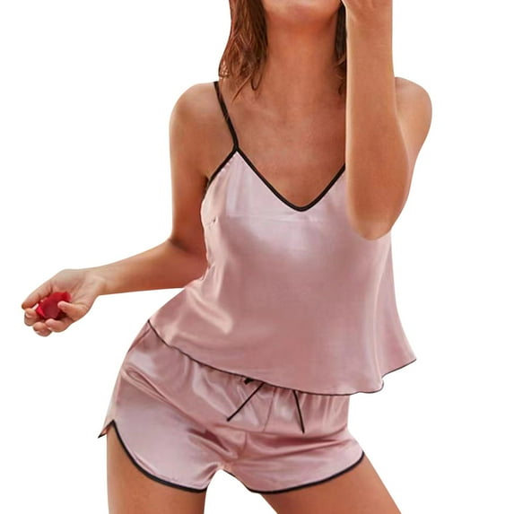 Ramiter Pajamas for Women Set Silk Pajamas for Women Pajama Set for Womens Satin Silky Pajama Set Short Sleeve Shirt with Set Soft PJ L,Pink
