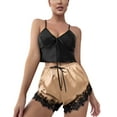 thumbnail image 1 of Ramiter Pajamas for Women Set Silk Pajamas for Women Satin Pajamas Women with Cami Top Ruffle Shorts Pjs Sets Sexy Softer Bridal Gifts M,Rose Gold, 1 of 4