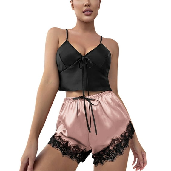 Ramiter Pajamas for Women Set Womens Silk Satin Pajamas Set Two-Piece Sleepwear Button-Down Sets S,Pink