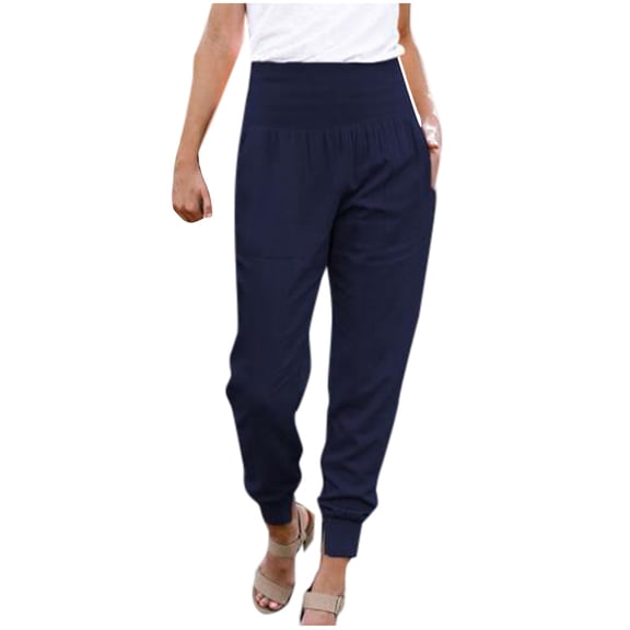 Ramiter Pants for Women Women's Asymmetrical High Elastic Waisted Solid Sweatpants Athletic Workout Joggers with Pockets Dark Blue,M