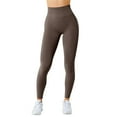 thumbnail image 1 of Ramiter Plus Size Leggings Yoga Leggings Ribbed Seamless Workout High Waist Cross Over Athletic Exercise Leggings L,Brown, 1 of 5