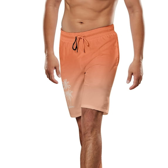 Ramiter Running Shorts Men's Casual Shorts Cotton Elastic Waist Drawstring Shorts Lightweight Summer Beach Shorts Orange,S