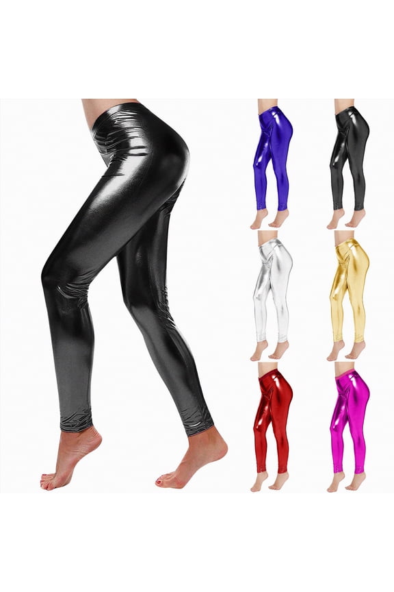 Sexy Leggings for Women Faux Leather Leggings for Women Tummy Control High Waisted Stretch Dressy Shiny Pleather Hot Pink,2XL