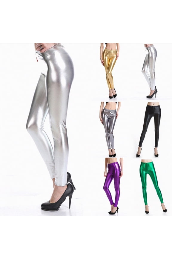 Sexy Leggings for Women Women's Faux Leather Leggings High Waisted Pleather Pants for Women Black Stretchy Sexy PU Tights Gold,M