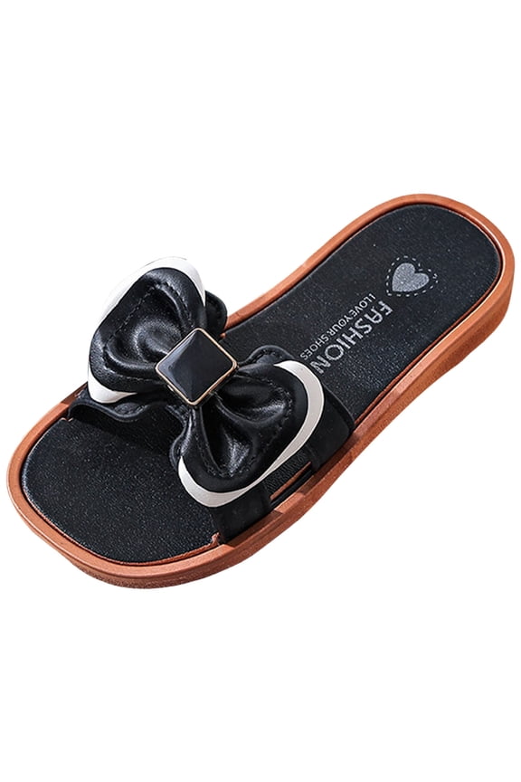Shower Slipper Ki'ds' House Slippers, Boys and G'irls Indoor Slippers, Boys G'irls Bow Pearl Breathable Indoor Outdoor Summer Slippers Black,13.5