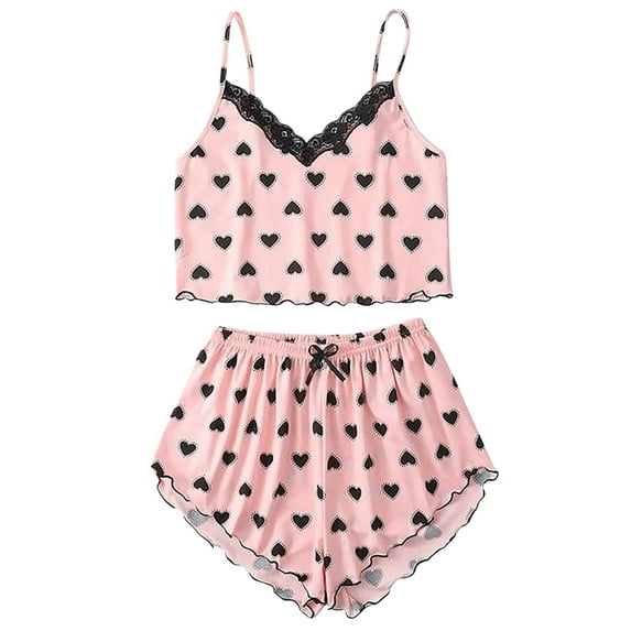 Ramiter Silk Pajamas Silk Pajamas Set Women Satin Ruffle Sleepwear Camisole Lingerie 2 Piece Pjs M,Pink