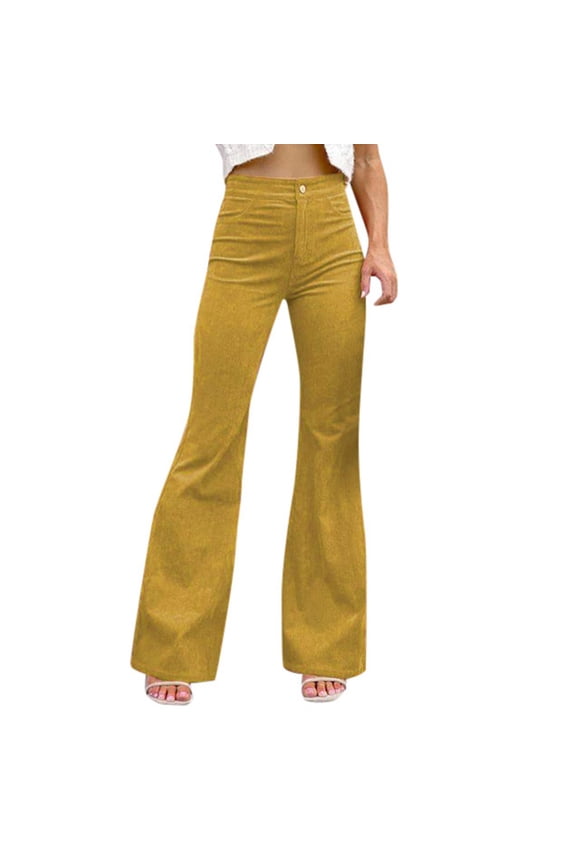Sweatpants Women Women's Casual High Waisted Pleated Pants Plain Wide Leg Loose Trousers Yellow,L