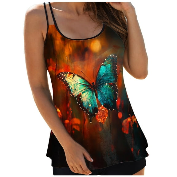 Ramiter Tankini Tops for Women Swimwear Top Only Tummy Control Bathing Suit Top No Bottom Modest Swim Top Red,3XL