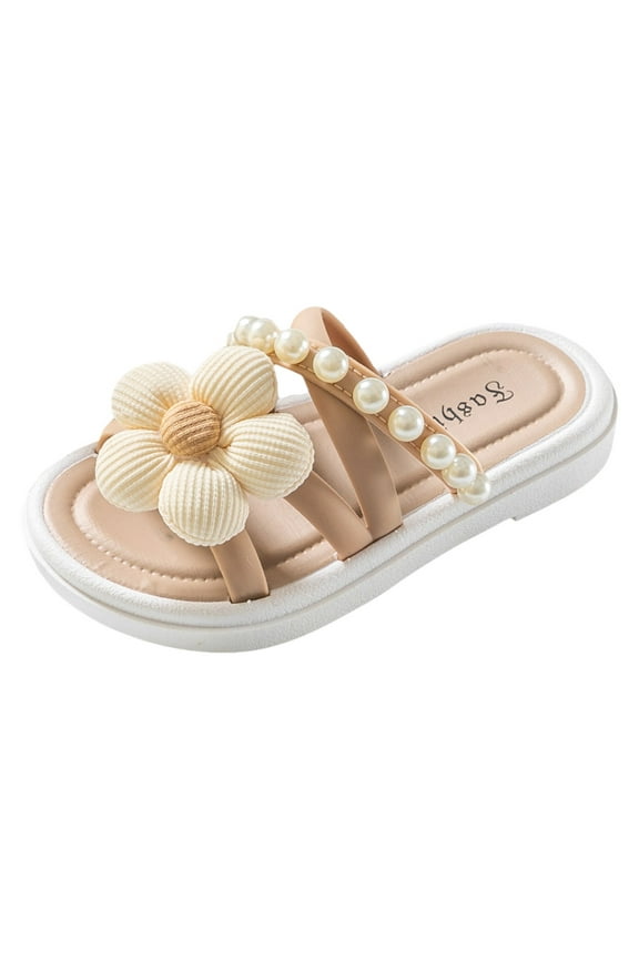 Tod'dler Slides Ki'ds' House Slippers, Boys and G'irls Indoor Slippers, Boys G'irls Bow Pearl Breathable Indoor Outdoor Summer Slippers Khaki,11