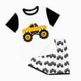 thumbnail image 1 of Ramiter Toddler Baby Boy Summer Outfits Excavator Embroidery Short Sleeve T Shirt Top Seersucker Stripe Shorts Set(Yellow,3-4 Years), 1 of 6