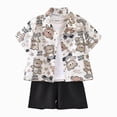 thumbnail image 1 of Ramiter Toddler Boys Summer Outfits Toddler Kids Baby Boy Summer Clothes Sets 1T 2T 3T 4T 5T Letter Print Short Sleeve Tops Camouflage Shorts Outfits(Brown,18-24 Months), 1 of 5